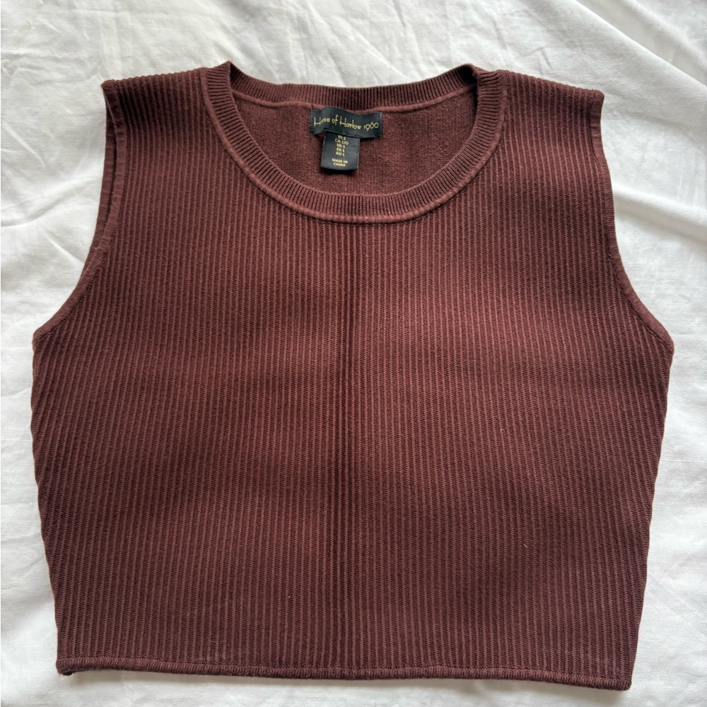 House of Harlow 1960 Rich Brown Ribbed Crop Top